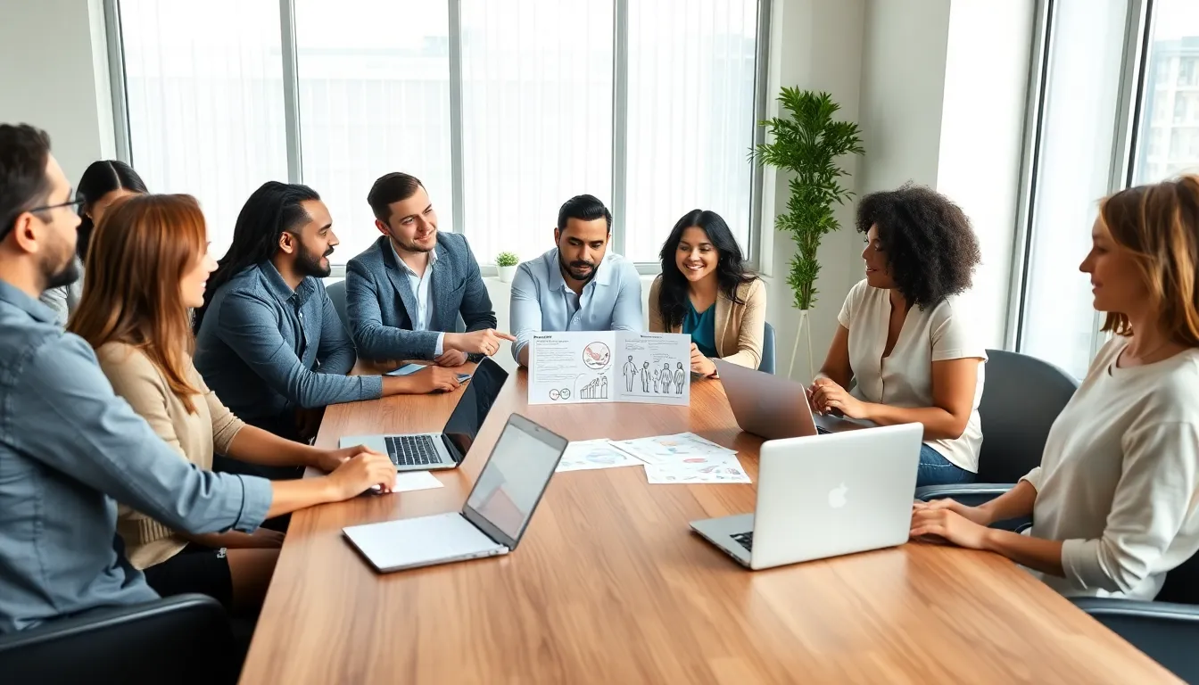 diverse team discussing sexual wellness in a modern office.