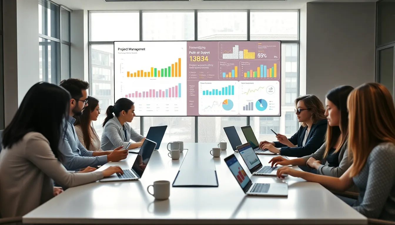 diverse team collaborating on enterprise mobile apps in modern office.