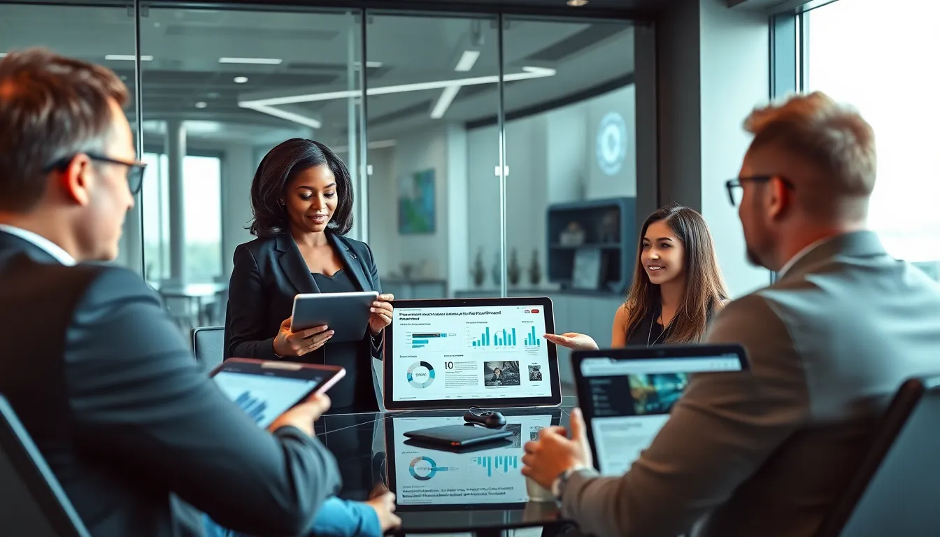 diverse professionals discussing esports grants in a modern office.